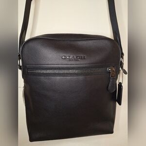 Coach Houston Flight Bag Black Pebbled Leather Crossbody NWT Men’s Classic